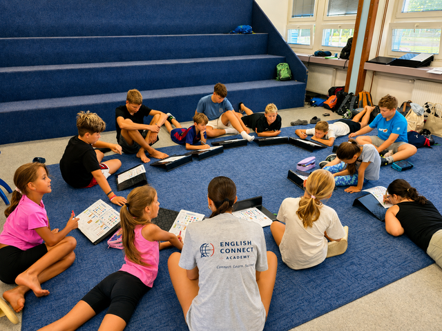 Students taking part in a group activity at summer camp